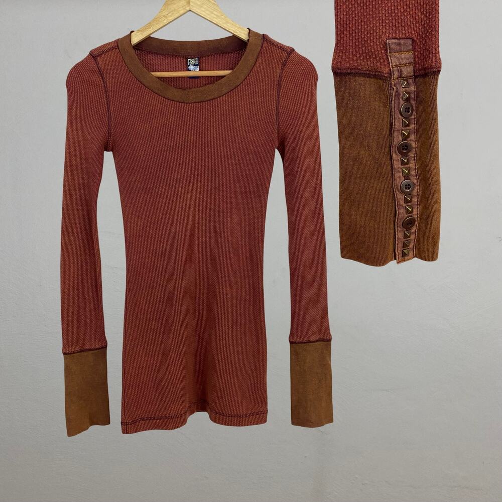 Free People Studded Cuff Thermal - Wine Wash - XS